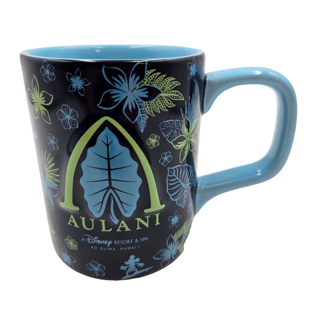 Aulani Disney Coffee Mug Cup Olina Hawaii Turquoise Blue Mickey Surfing Souvenir